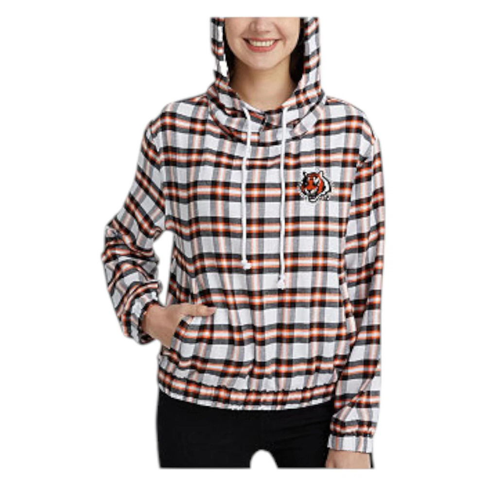 NFL Women's Concepts Flannel Long Sleeve Hoodie Top Black/Orange - Regular